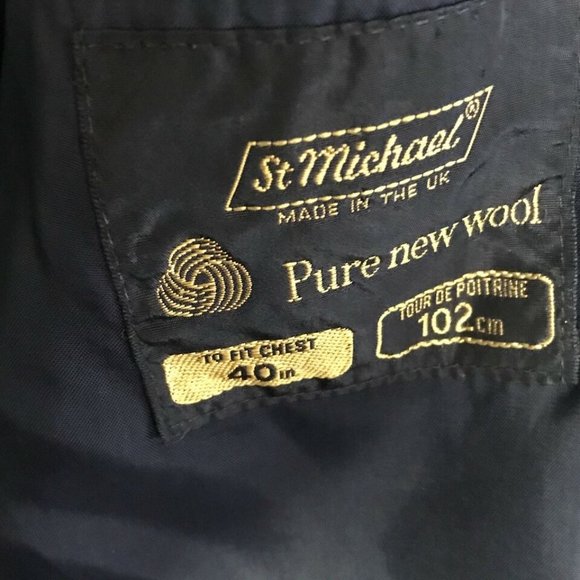 MEN VINTAGE ST MICHAEL OVERCOAT NAVY WOOL DARK BLUE SIZE 40 102 RETRO - Picture 3 of 12